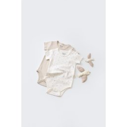 Set 2 body-uri bebe unisex -100% bumbac organic - ecru cu buline, baby cosy (marime: 6-9 luni)