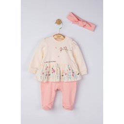 Set salopeta cu bentita "a day with mommy" pentru bebelusi, tongs baby (culoare: somon, marime: 6-9 luni)