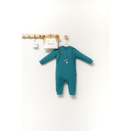 Set salopeta cu caciulita cu urechiuse pentru bebelusi ursulet, tongs baby (marime: 3-6 luni, culoare: turcoaz)