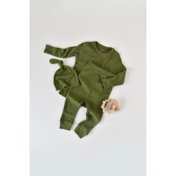 Set 3 piese: bluzita cu maneca lunga, panataloni lungi si caciulita din bumbac organic si modal - verde, baby cosy (marime: 12-18 luni)