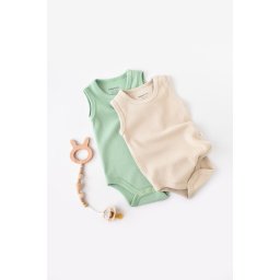 Set 2 body-uri fara maneci bebe unisex -100% bumbac organic - mint/stone, baby cosy (marime: 9-12 luni)