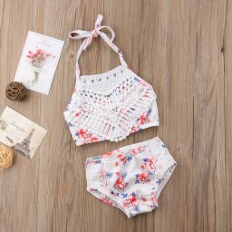 Costum de baie cu talie inalta si dantela (marime: 120)