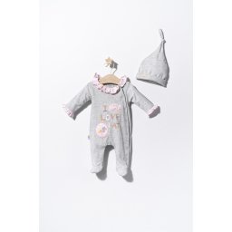 Salopeta cu caciulita pentru bebelusi pisicute, tongs baby (culoare: gri, marime: 0-3 luni)