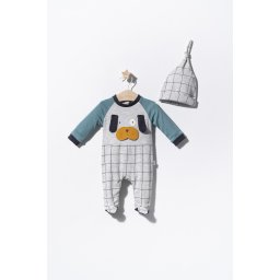 Set salopeta cu caciulita pentru bebelusi dogs, tongs baby (culoare: gri, marime: 0-3 luni)