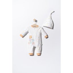 Salopeta cu bulinute cu caciulita pentru bebelusi cats, tongs baby (marime: 3-6 luni, culoare: somon)