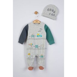 Salopeta cu caciulita pentru bebelusi choo choo, tongs baby (culoare: verde, marime: 0-3 luni)