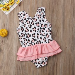Costum de baie leopard roz cu volan (marime: 130)