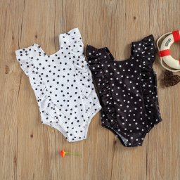 Costum de baie cu bulinute alb/negru (culoare: negru, marime: 110)