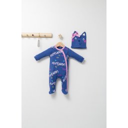 Salopeta cu caciulita pentru bebelusi colorful autum, tongs baby (culoare: albastru, marime: 0-3 luni)
