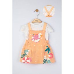 Set rochita din muselina cu tricou cu bulinute pentru fetite, tongs baby (culoare: somon, marime: 6-9 luni)