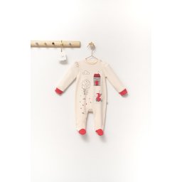 Salopeta eleganta scufita rosie pentru bebelusi, tongs baby (marime: 0-3 luni, culoare: crem)