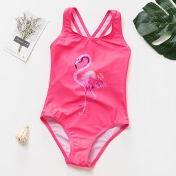 Costum de baie roz bombon cu flamingo (marime: 100)