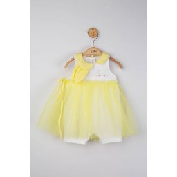 Salopeta de vara pentru bebelusi cu tulle, tongs baby (culoare: galben, marime: 6-9 luni)