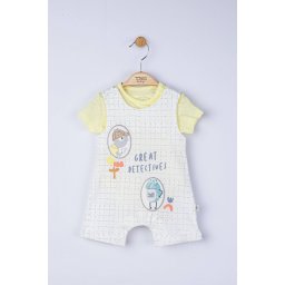 Set salopeta cu tricou great detectives pentru bebelusi, tongs baby (culoare: galben, marime: 3-6 luni)