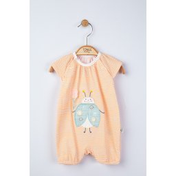 Salopeta de vara cu buburuza pentru bebelusi, tongs baby (marime: 3-6 luni, culoare: somon)
