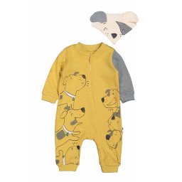 Salopeta cu baveta pentru bebelusi dogs, tongs baby (culoare: galben, marime: 6-9 luni)