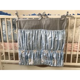 Buzunar organizator patut bebe 60x60 cm deseda gri - stelute- norisori albastrii