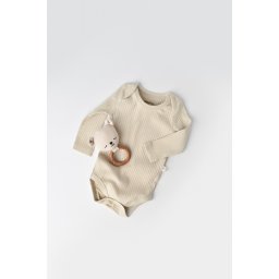 Body bebe unisex cu maneca lunga din 95% bumbac organic cu 5% elastan - crem, baby cosy (marime: 3-6 luni)