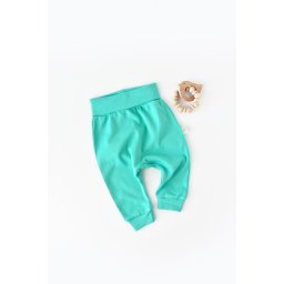 Pantaloni bebe unisex din bumbac organic turcoaz (marime: 6-9 luni)