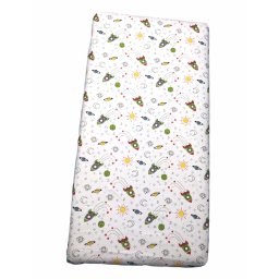 Cearsaf din bumbac cu elastic pe colt imprimeu aventura in spatiu pat 120x60 cm