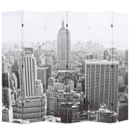 Paravan camera pliabil, 228 x 170 cm, New York pe zi, alb/negru GartenMobel Dekor