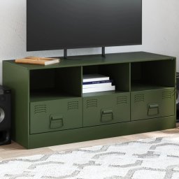 Comoda TV, verde masliniu, 99x39x44 cm, otel GartenMobel Dekor