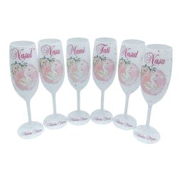 Set 6 pahare personalizate botez pentru Părinți și Nași, model Lebada - FEIS405004