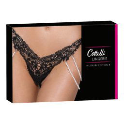 Cottelli - tanga de lux brodat cu perle (negru) - M/L