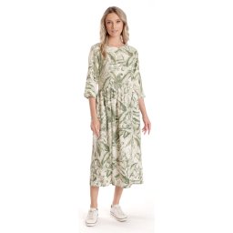 Rochie Lunga Dama V271, crem cu imprimeu floral verde