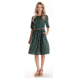 Rochie Medie Dama V273, Verde inchis cu buline albe
