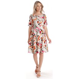 Rochie cu Volane Dama V278, Crem cu Imprimeu Floral