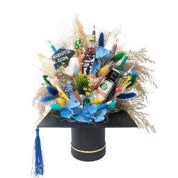 Tocă absolvire, buchet cu mini sticluțe, flori uscate si creioane - DSPH405018