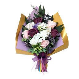 Cadou cadre didactice, aranjament buchet flori de sapun, mov/roz - DSPH405007