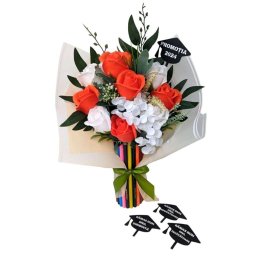 Cadou cadre didactice, aranjament buchet flori de sapun, portocaliu - DSPH405006