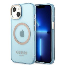 Husa Husă Guess Gold Outline Translucent MagSafe pentru iPhone 13, Albastru