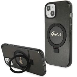 Husa Ring Stand Script Glitter MagSafe pentru iPhone 15 – negru