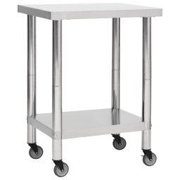Masa de lucru bucatarie cu roti, 80x45x85 cm, otel inoxidabil GartenMobel Dekor