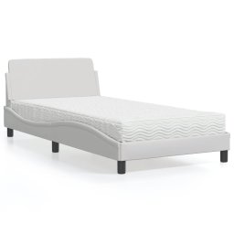 Pat cu saltea, alb, 100x200 cm, piele ecologica GartenMobel Dekor