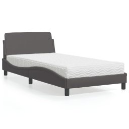 Pat cu saltea, gri, 100x200 cm, piele ecologica GartenMobel Dekor