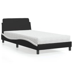 Pat cu saltea, negru si alb, 100x200 cm, piele ecologica GartenMobel Dekor