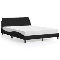 Pat cu saltea, negru, 140x190 cm, textil GartenMobel Dekor