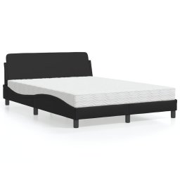Pat cu saltea, negru, 140x190 cm, piele ecologica GartenMobel Dekor