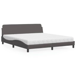 Pat cu saltea, gri, 180x200 cm, piele ecologica GartenMobel Dekor