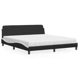 Pat cu saltea, alb si negru, 180x200 cm, piele ecologica GartenMobel Dekor