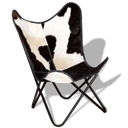 Scaun tip fluture, negru si alb, piele de vaca naturala GartenMobel Dekor