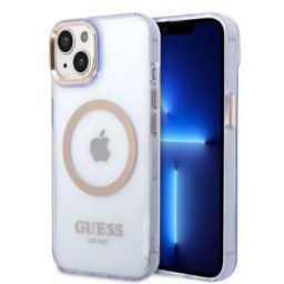 Husa Guess GUHMP14SHTCMU iPhone 14 6.1" purple/purple hard case Gold Outline Translucent MagSafe
