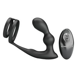 Pretty Love Marshall Penis Ring with Vibrating Anal Plug & Remote Control Black