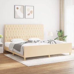 Cadru de pat cu tablie, crem, 200x200 cm, textil GartenMobel Dekor