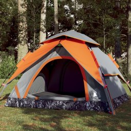 Cort camping cupola 4 persoane, gri/portocaliu, setare rapida GartenMobel Dekor