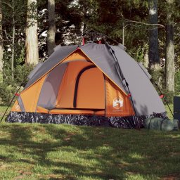 Cort camping cupola 2 persoane, gri/portocaliu, setare rapida GartenMobel Dekor